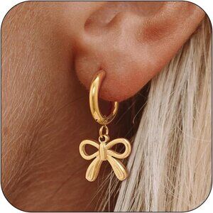 Gold Bow Hoop Earrings Delicate 14K Gold Plated Silver Jewelry for Women